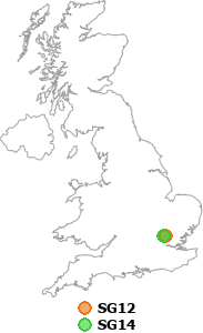 map showing distance between SG12 and SG14