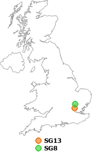 map showing distance between SG13 and SG8