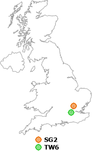 map showing distance between SG2 and TW6