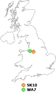 map showing distance between SK10 and WA7