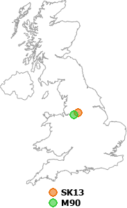 map showing distance between SK13 and M90