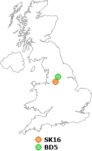 map showing distance between SK16 and BD5