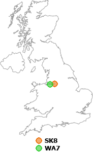 map showing distance between SK8 and WA7