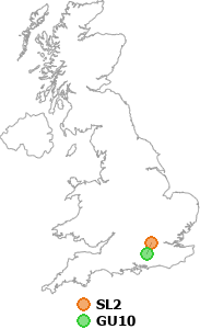 map showing distance between SL2 and GU10