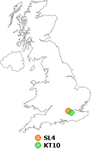 map showing distance between SL4 and KT10