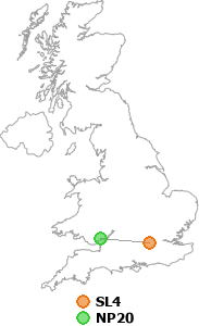 map showing distance between SL4 and NP20