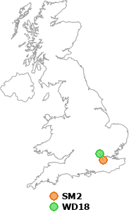 map showing distance between SM2 and WD18