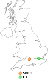 map showing distance between SN11 and E1