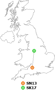 map showing distance between SN13 and SK17