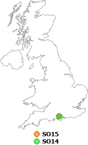 map showing distance between SO15 and SO14