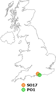 map showing distance between SO17 and PO1