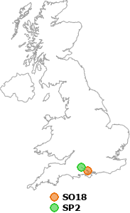 map showing distance between SO18 and SP2