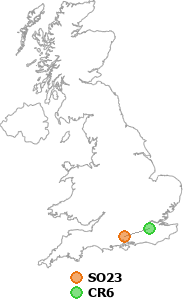 map showing distance between SO23 and CR6