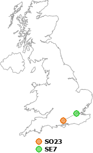 map showing distance between SO23 and SE7