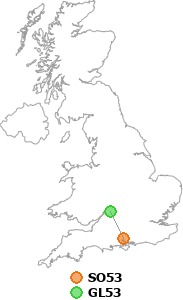 map showing distance between SO53 and GL53