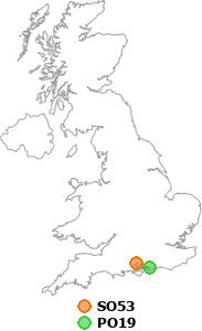 map showing distance between SO53 and PO19