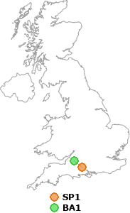 map showing distance between SP1 and BA1