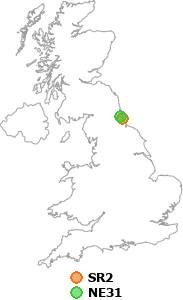 map showing distance between SR2 and NE31