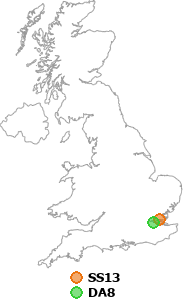 map showing distance between SS13 and DA8