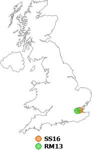 map showing distance between SS16 and RM13