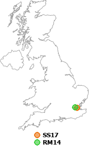 map showing distance between SS17 and RM14