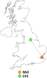 map showing distance between SS2 and LS1