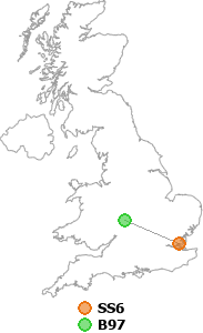 map showing distance between SS6 and B97