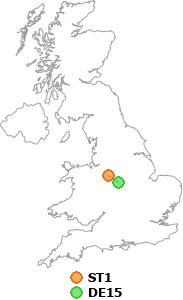 map showing distance between ST1 and DE15