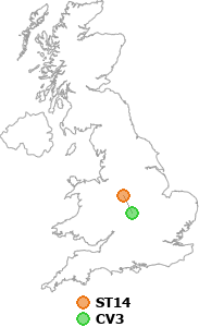 map showing distance between ST14 and CV3