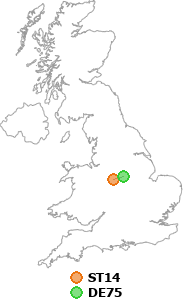 map showing distance between ST14 and DE75