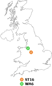 map showing distance between ST16 and WA6