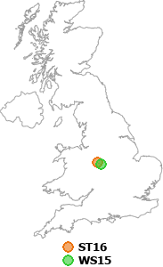 map showing distance between ST16 and WS15