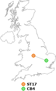 map showing distance between ST17 and CB4