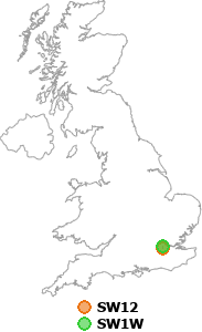 map showing distance between SW12 and SW1W