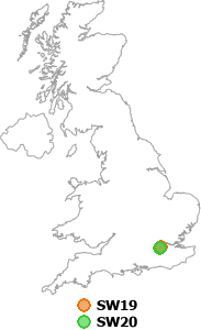 map showing distance between SW19 and SW20