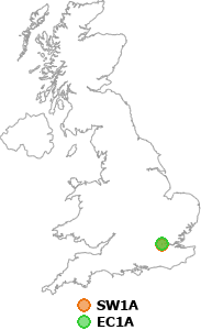 map showing distance between SW1A and EC1A