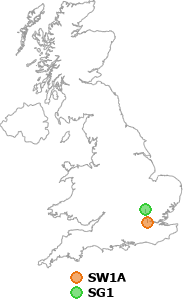 map showing distance between SW1A and SG1