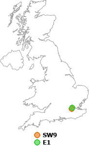 map showing distance between SW9 and E1