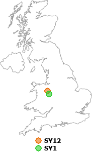 map showing distance between SY12 and SY1