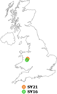 map showing distance between SY21 and SY16