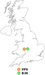 map showing distance between SY8 and B38