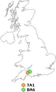 map showing distance between TA1 and BA6