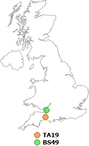 map showing distance between TA19 and BS49