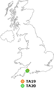 map showing distance between TA19 and TA20