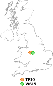 map showing distance between TF10 and WS15