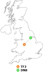 map showing distance between TF2 and DN8