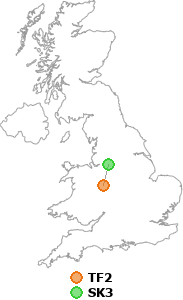 map showing distance between TF2 and SK3