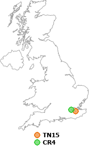 map showing distance between TN15 and CR4