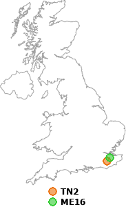 map showing distance between TN2 and ME16