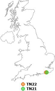 map showing distance between TN22 and TN21